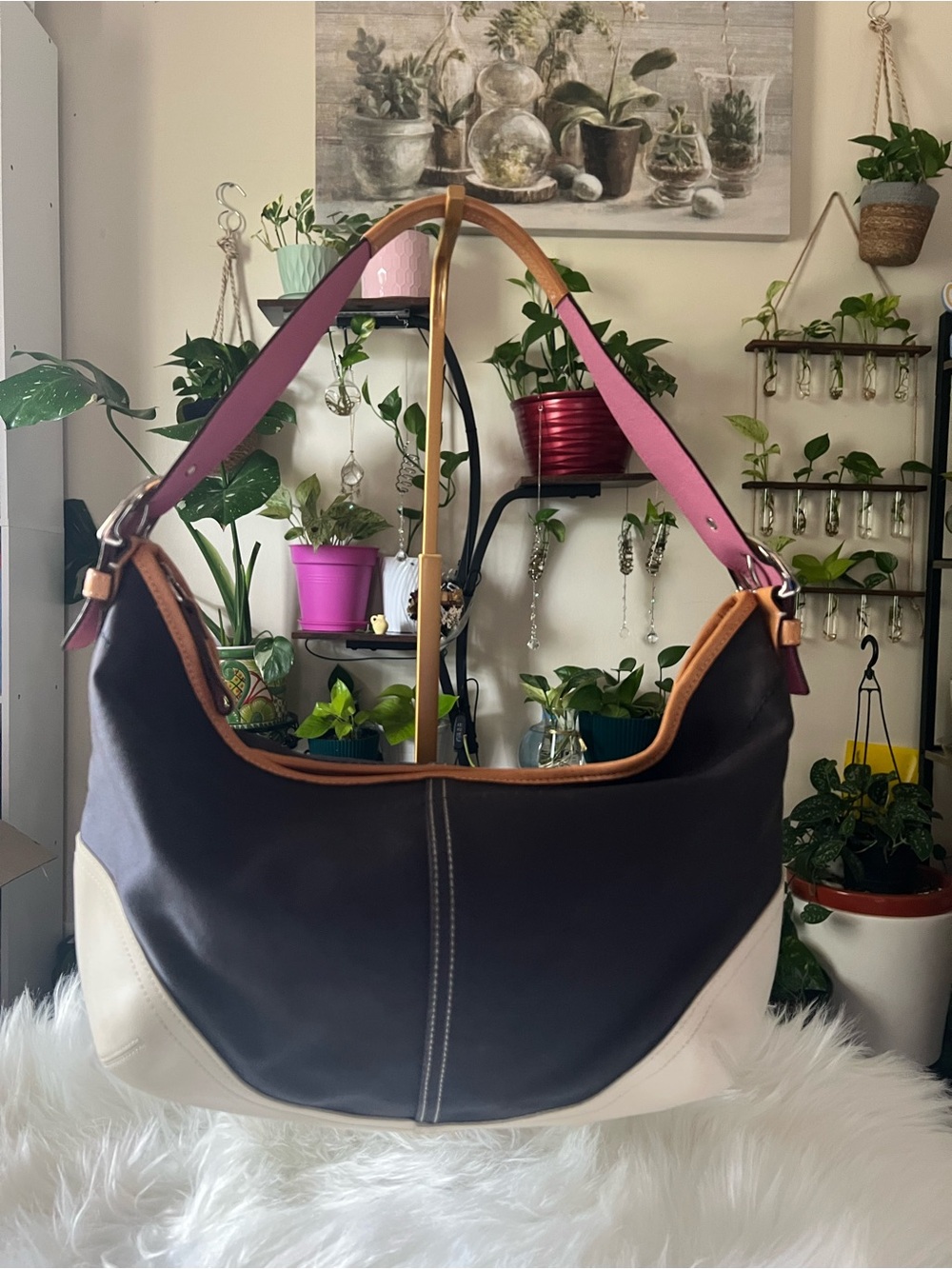 Coach Two-Tone Shoulder Bag in Black, White & Pink